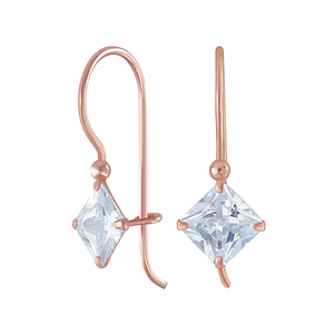 Wholesale 6mm Square Cubic Zirconia Silver Earrings