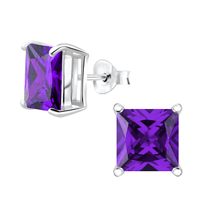 Wholesale 8mm Square Cubic Zirconia Silver Stud Earrings