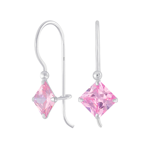 Wholesale 6mm Square Cubic Zirconia Silver Earrings