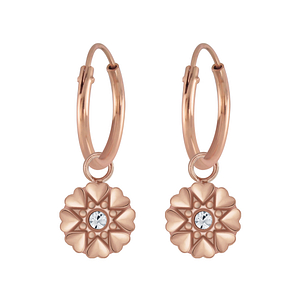 Wholesale Silver Flower Crystal Charm Hoop Earrings