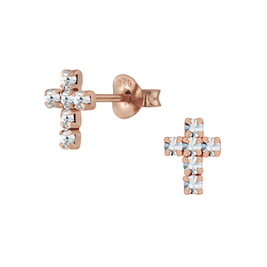 Wholesale Silver Cross Crystal Stud Earrings