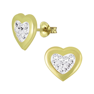 Wholesale Silver Heart Crystal Stud Earrings