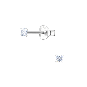 Wholesale 2mm Square Cubic Zirconia Silver Stud Earrings
