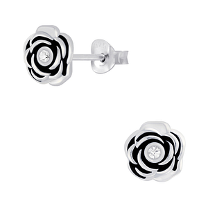 Wholesale Silver Flower Crystal Stud Earrings