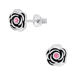 Wholesale Silver Flower Crystal Stud Earrings