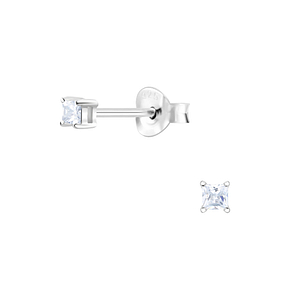 Wholesale 2mm Square Cubic Zirconia Silver Stud Earrings