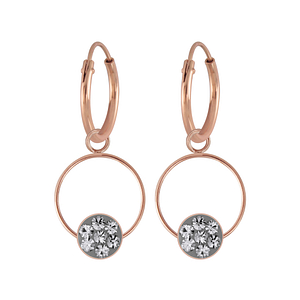 Wholesale Silver Round Crystal Charm Hoop Earrings