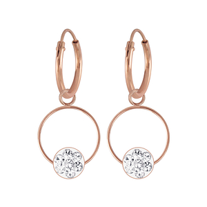 Wholesale Silver Round Crystal Charm Hoop Earrings