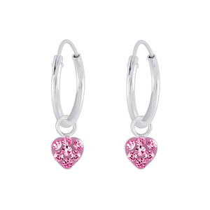 Wholesale Silver Heart Crystal Charm Hoop Earrings