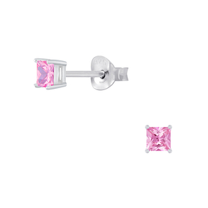 Wholesale 3mm Square Cubic Zirconia Silver Stud Earrings