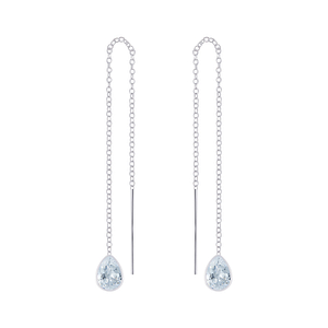 Wholesale 4X6 Pear Cubic Zirconia Silver Thread Through Earrings