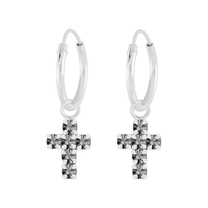 Wholesale Silver Cross Crystal Charm Hoop Earrings