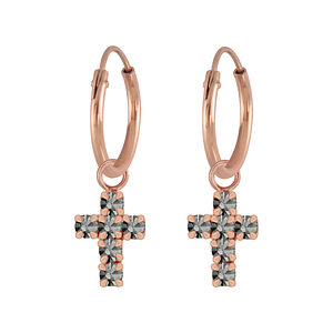 Wholesale Silver Cross Crystal Charm Hoop Earrings