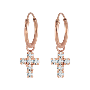 Wholesale Silver Cross Crystal Charm Hoop Earrings
