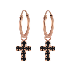 Wholesale Silver Cross Crystal Charm Hoop Earrings