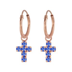 Wholesale Silver Cross Crystal Charm Hoop Earrings