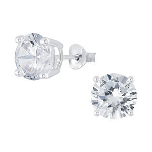 Wholesale 8mm Round Cubic Zirconia Silver Stud Earrings