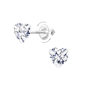 Wholesale 6mm Heart Cubic Zirconia Silver Screw Back Earrings