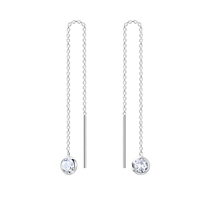 Wholesale 4mm Round Cubic Zirconia Silver Thread Through Earrings