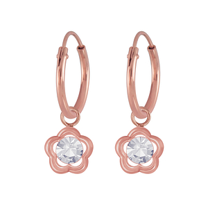 Wholesale Silver Flower Charm Hoop Earrings