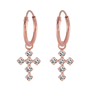 Wholesale Silver Cross Crystal Charm Hoop Earrings