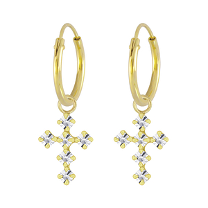 Wholesale Silver Cross Crystal Charm Hoop Earrings