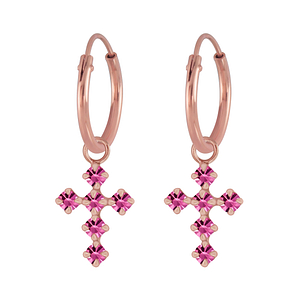 Wholesale Silver Cross Crystal Charm Hoop Earrings