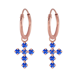 Wholesale Silver Cross Crystal Charm Hoop Earrings