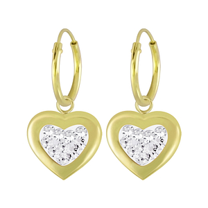 Wholesale Silver Heart Crystal Charm Hoop Earrings