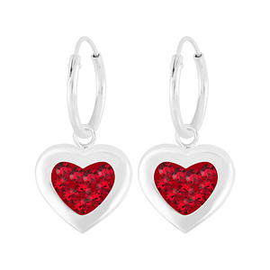 Wholesale Silver Heart Crystal Charm Hoop Earrings