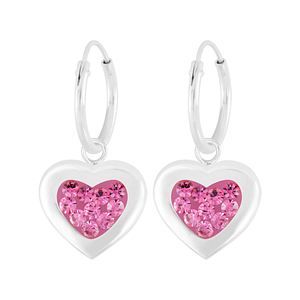 Wholesale Silver Heart Crystal Charm Hoop Earrings