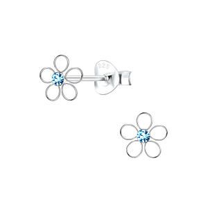 Wholesale Silver Flower Crystal Stud Earrings