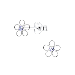 Wholesale Silver Flower Crystal Stud Earrings