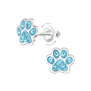 Wholesale Silver Paw Print Crystal Screw Back Earrings