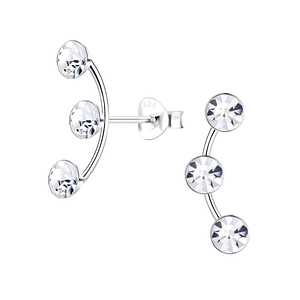 Wholesale Silver Curved Crystal Stud Earrings