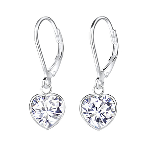 Wholesale 8mm Heart Cubic Zirconia Silver Lever Back Earrings