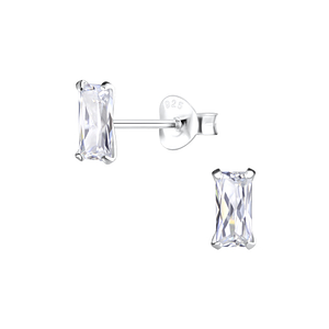 Wholesale 3x6mm Baguette Cubic Zirconia Silver Stud Earrings