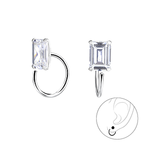 Wholesale 5x7mm Emerald Cubic zirconia Silver Ear Huggers