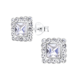 Wholesale Silver Square Crystal Stud Earrings