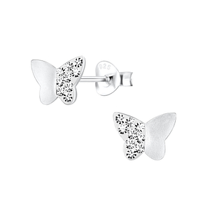 Wholesale Silver Butterfly Crystal Stud Earrings