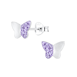 Wholesale Silver Butterfly Crystal Stud Earrings