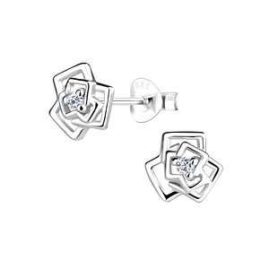 Wholesale Silver Rose Flower Stud Earrings