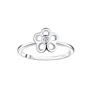Wholesale Silver Flower Adjustable Ring
