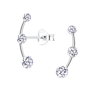 Wholesale Silver Cubic Zirconia Line Stud Earrings