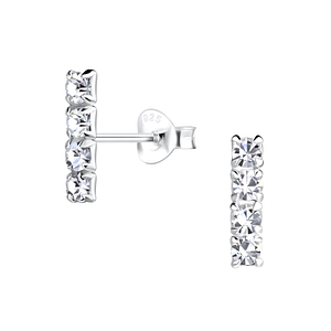 Wholesale Silver Bar Crystal Stud Earrings