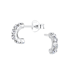 Wholesale Silver Half Hoop Crystal Stud Earrings