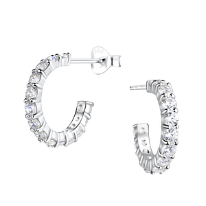 Wholesale Silver Half Hoop Stud Earrings 