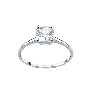 Wholesale 6mm Cushion Cubic Zirconia Silver Ring