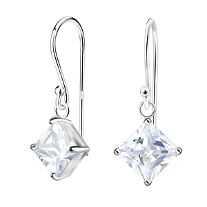 Wholesale 6mm Square Cubic Zirconia Silver Earrings