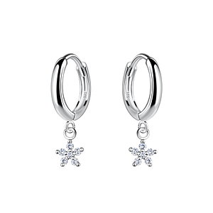 Wholesale Silver Flower Huggie Earrings